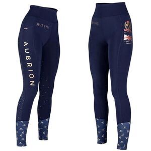 RARE Aubrion Sz 8 Team Riding Tights Navy Blue Leggings Equestrian Style